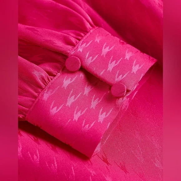 Express Jacquard Satin Tie Waist Long Sleeve Mini Dress - Picture 7 of 8